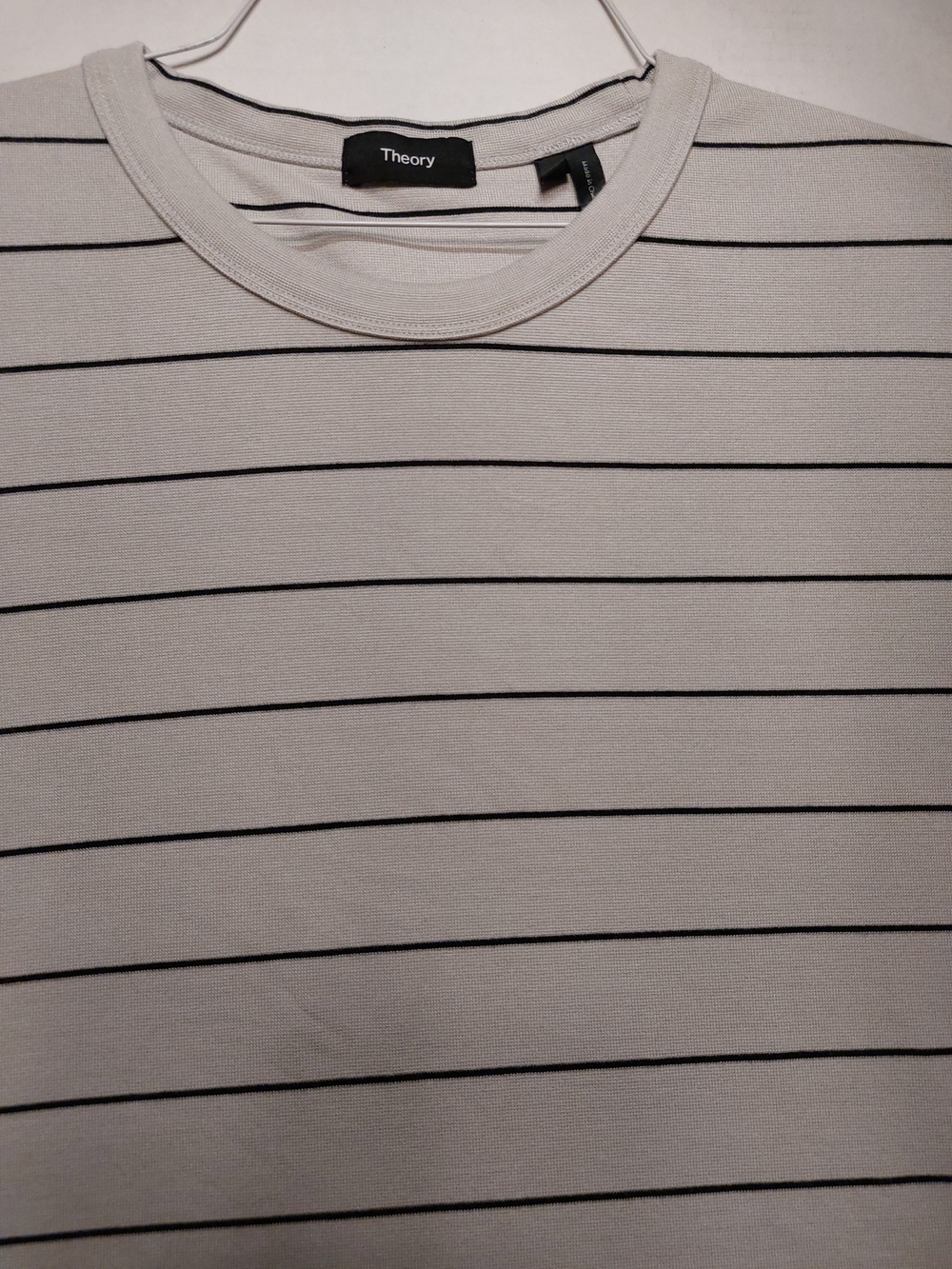 Theory Striped Crewneck Tee in Light Gray and Black